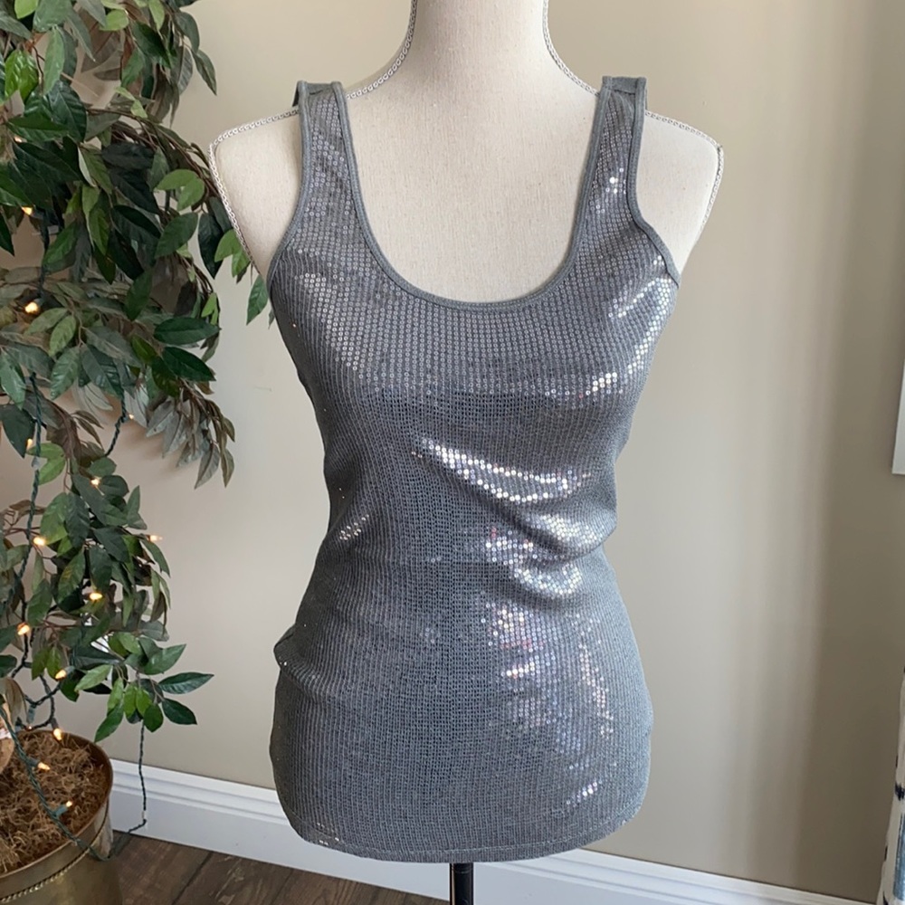Express Sexy Basic gray/silver sequin tank top